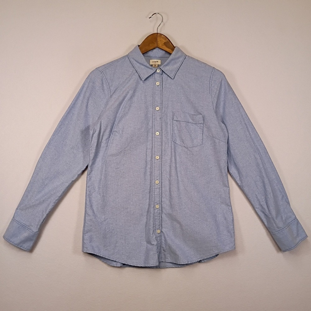 Classic Preppy J.Crew Women M Light Blue Re-Imagined Cotton Button Down Shirt